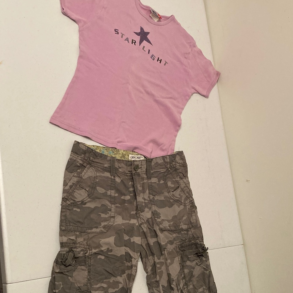 Girls Purple Tee & Camo Pants